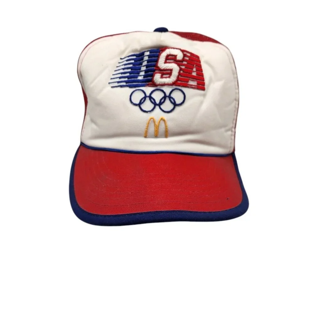 Vintage‎ 1984 McDonalds Olympics Los Angeles Snapback Trucker Hat Red Blue READ